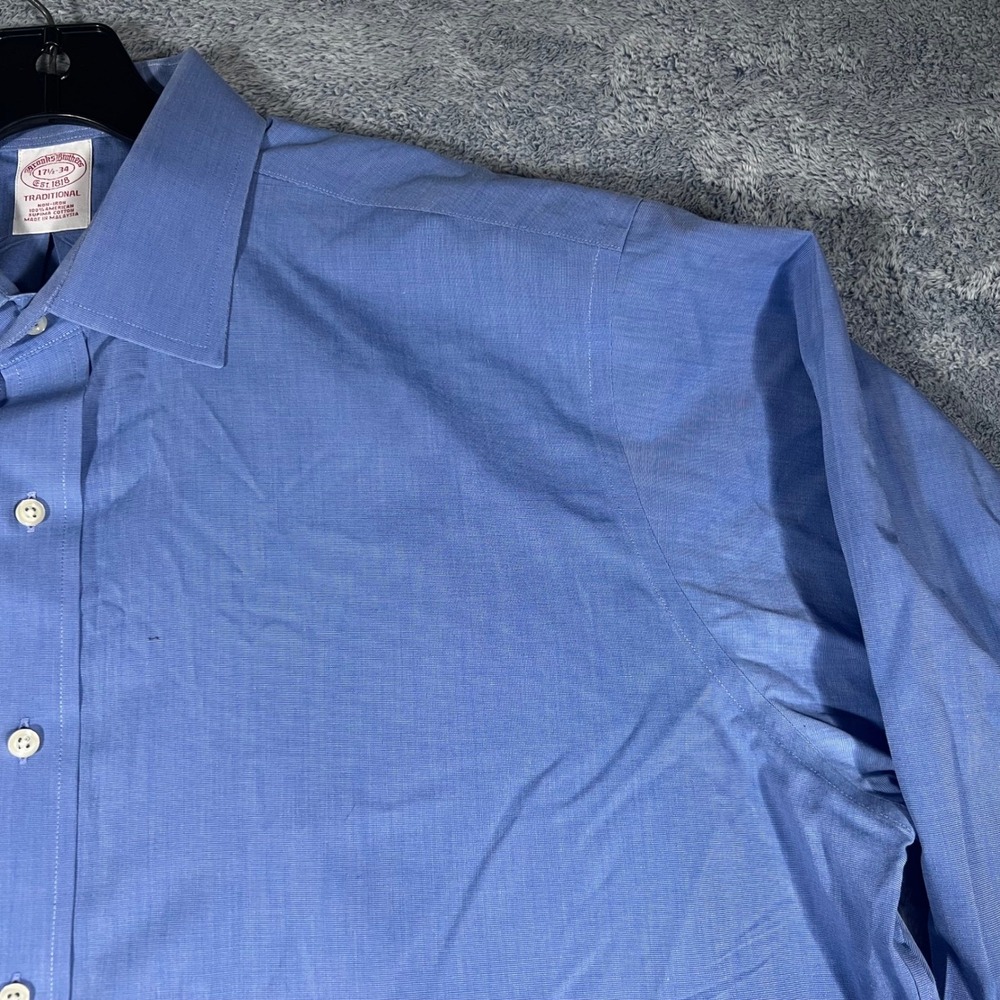 Brooks Brothers Traditional Fit Non-Iron Supima Cotton Blue Dress Shirt 17.5-34 - Picture 4 of 16
